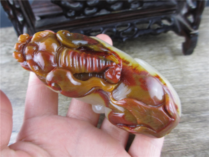 达 俏色正品 云南黄龙玉 招财进宝 貔貅手把件 