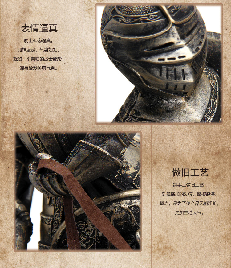 
                                        欧式盔甲骑士兵客厅装饰品马上有钱摆设办公室摆件工艺品开业礼品 剑骑士 27711-2                