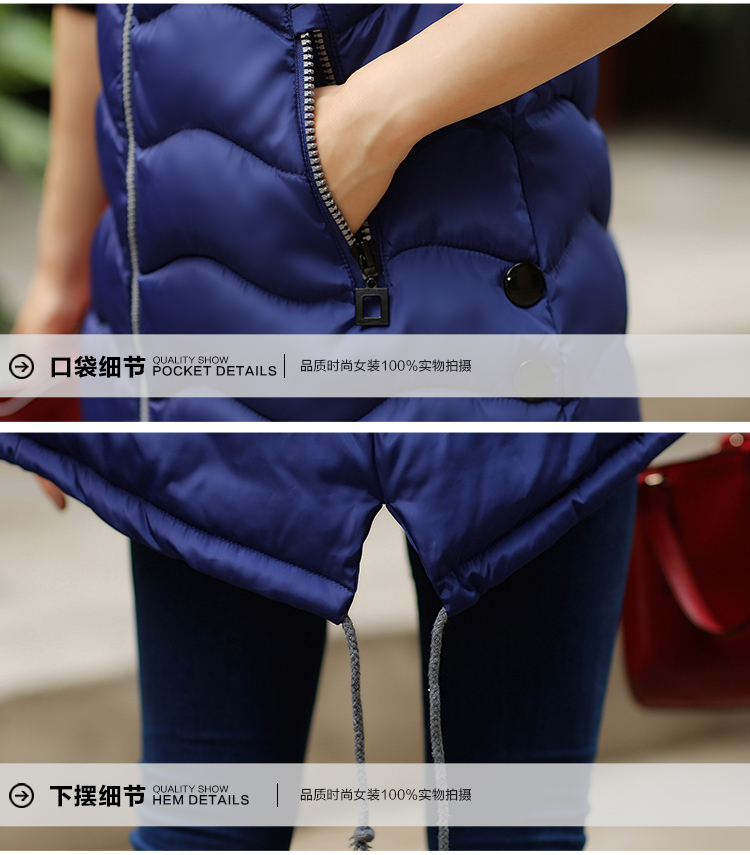 CHIAY 2015秋冬新款羽绒棉马甲女外套 韩版修身中长款时尚马夹女棉衣 红色 3XL