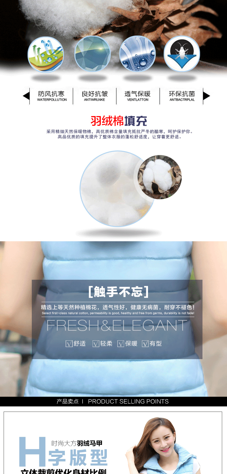 芭莱傲女装2015秋冬新款新品韩版修身保暖短款羽绒棉马甲女款可脱卸帽时尚背心外套 蓝色 L