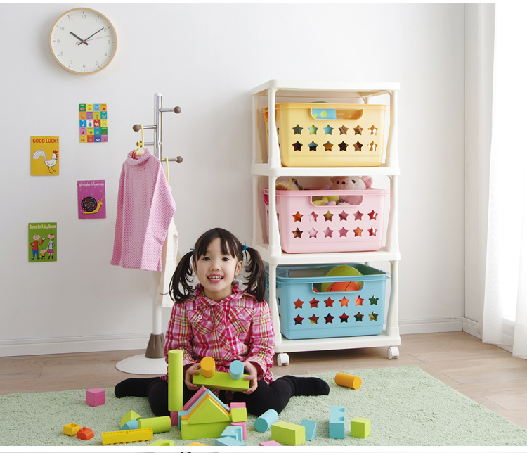 
                                        日本爱丽思IRIS 儿童塑料彩色三层玩具收纳筐整理架KBR-030                