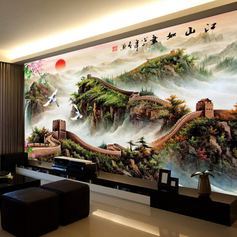 
                                                            十字绣客厅新款万里长城 江山如画大幅山水风景画棉线丝线满绣印花刺绣 3股线绣11CT大版棉线印花尺寸194X125CM                