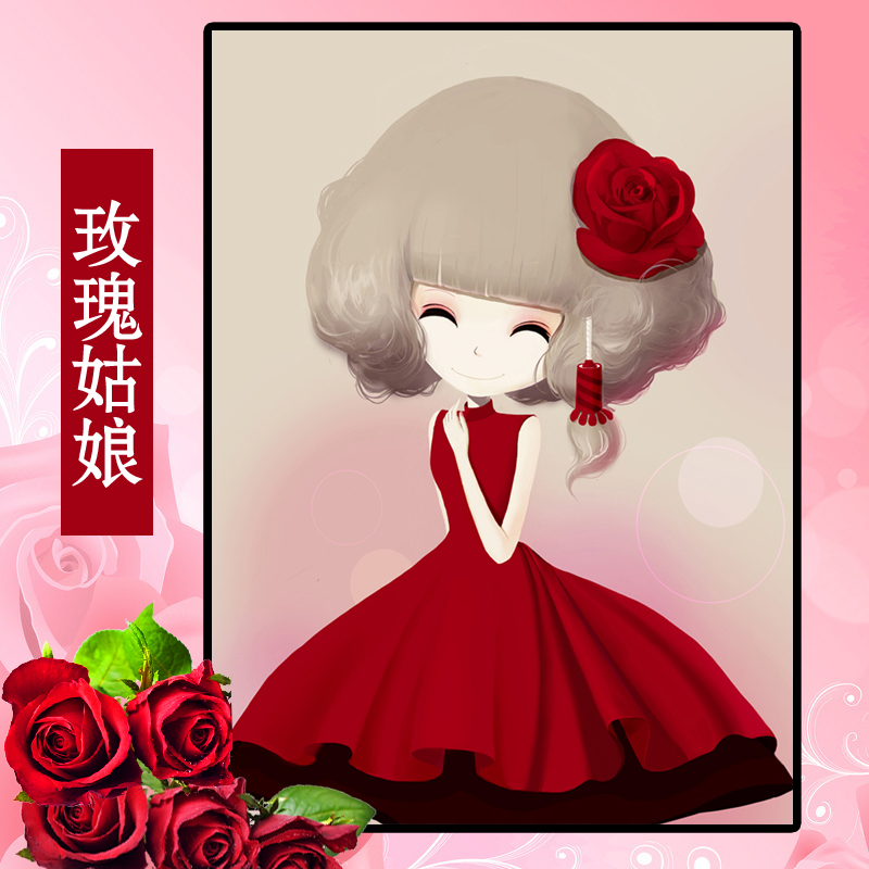 5D钻石画魔方钻十字绣新款客厅花花姑娘钻石绣卡通卧室系列砖石秀圆钻贴钻画 魔方圆钻 5D仅贴人 百合姑娘30X40CM