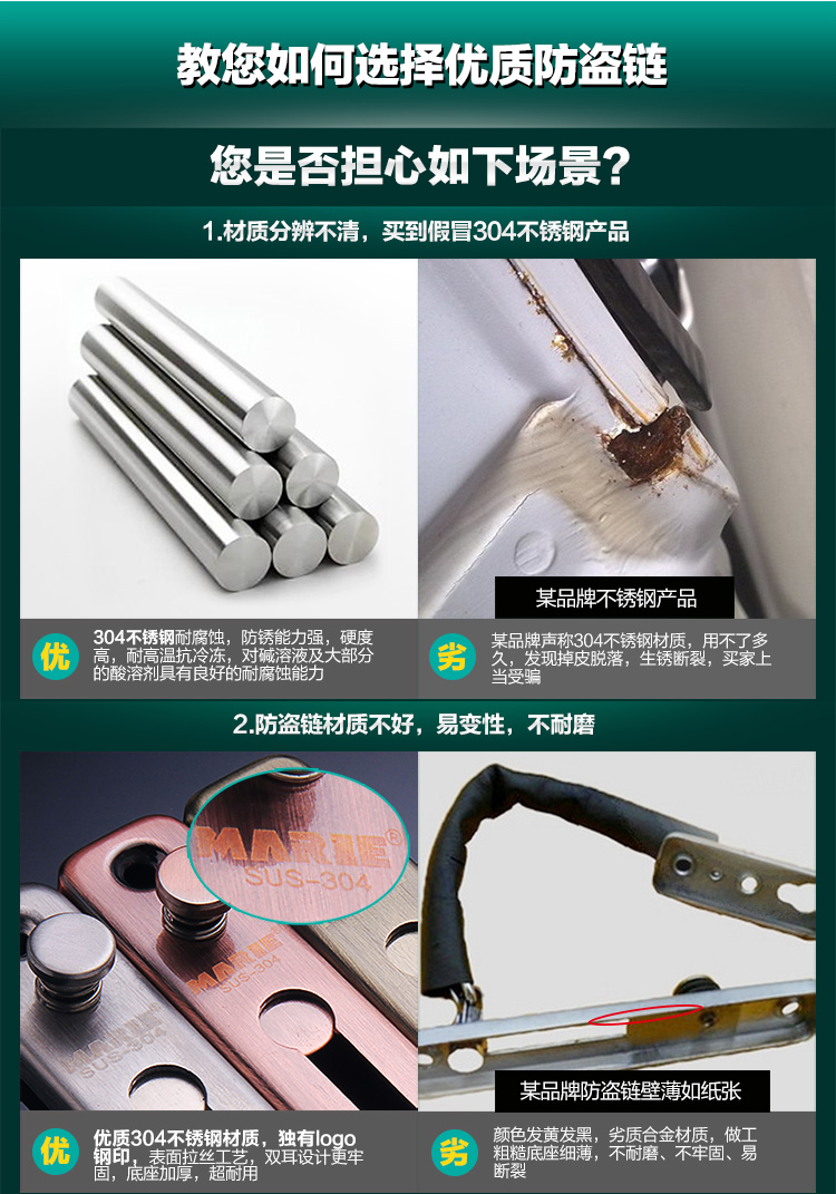 防盗门链防盗锁链锁扣304不锈钢安全栓防盗扣链条锁 玛丽(marie) 青古