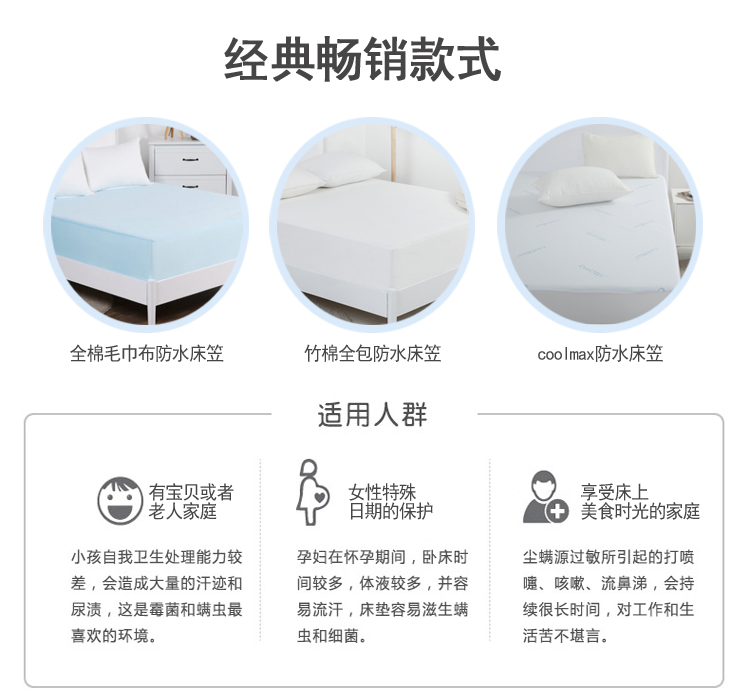 
                                        SHERWOOD/喜屋大号防水透气床垫罩床笠床罩隔尿垫全棉纯棉单人双人毛巾布床单 蓝色 180X200+30cm                