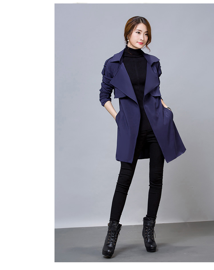 曼丹伦2015冬季新款韩版大码女装中长款修身显瘦休闲风衣外套女 卡其色 XL