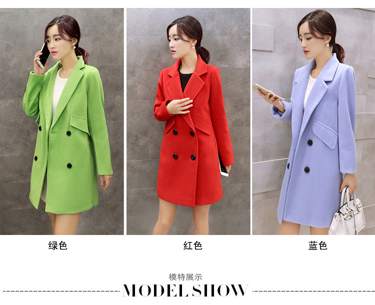 佰仕帝 2015新款毛呢大衣女毛呢外套韩版中长款风衣修身 红色  M