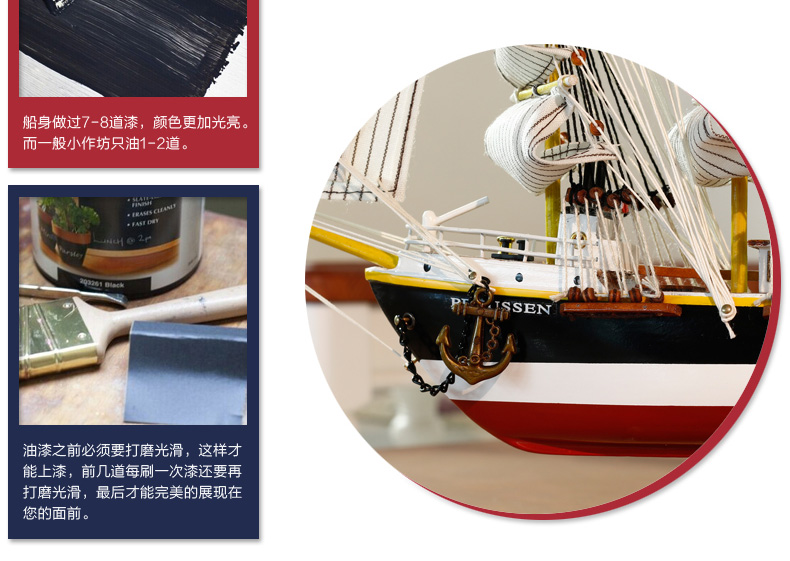 
                                                            Snnei室内 开业礼物帆船模型客厅摆件装饰品办公室摆件家居一帆风顺手工艺品书房书柜装饰品 普鲁士号                