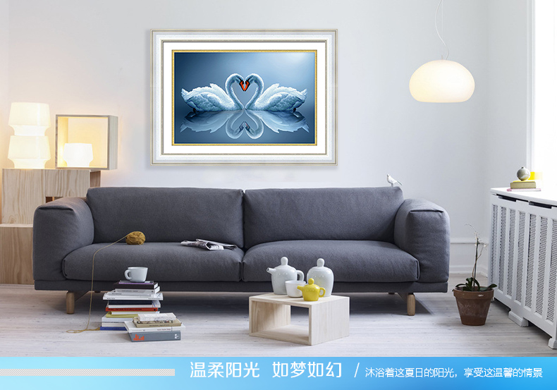 
                                                            【京选好货】KS十字绣新款卧室客厅简约现代风小幅动物画天鹅湖3D印布棉线手工线绣挂画 3D印花 11格布 63*46cm 埃长绒棉线                