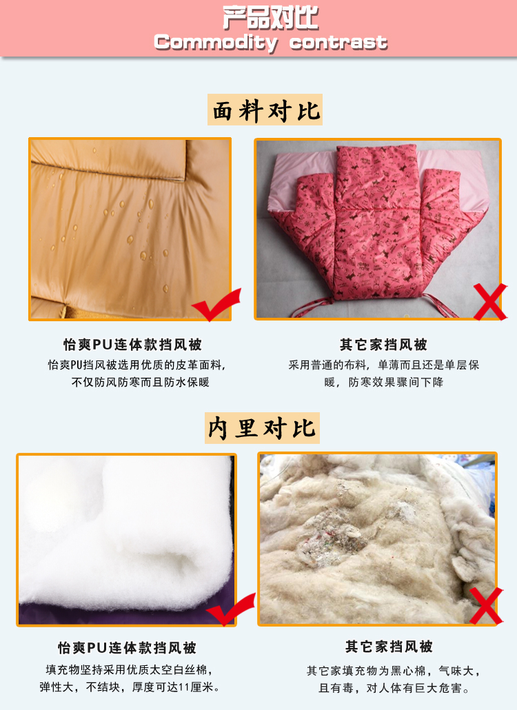 怡爽PU皮连体护手电动车挡风被冬季加绒保暖防风踏板摩托车长款护膝 PU连体护手橘红色