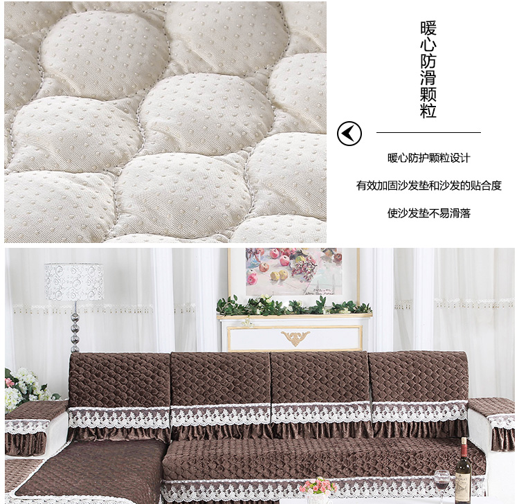 短毛绒沙发垫套装沙发套欧式防滑椅子坐垫 浪漫旋律-灰色 90*120cm+10cm裙边