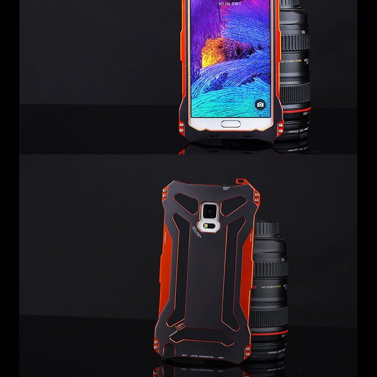 S.CENG Gundam Water Resistant Dustproof Shockproof Silicone Gorilla Glass Aluminum Alloy Metal Case Cover for Samsung Note 4