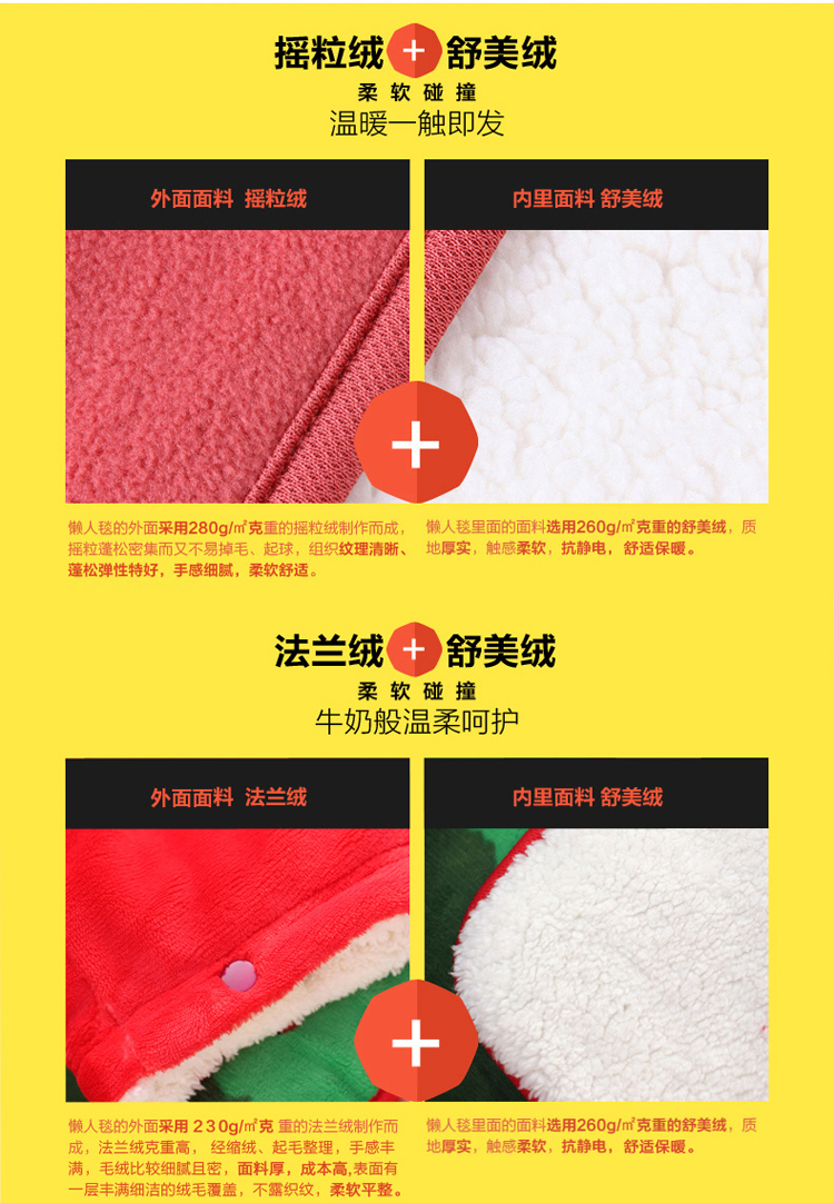 
                                        IX得信人家 秋冬有袖法兰绒毛毯被 加厚双层保暖沙发午休毯 办公室懒人毯盖腿毯毯子 梅红 140cmX170cm                