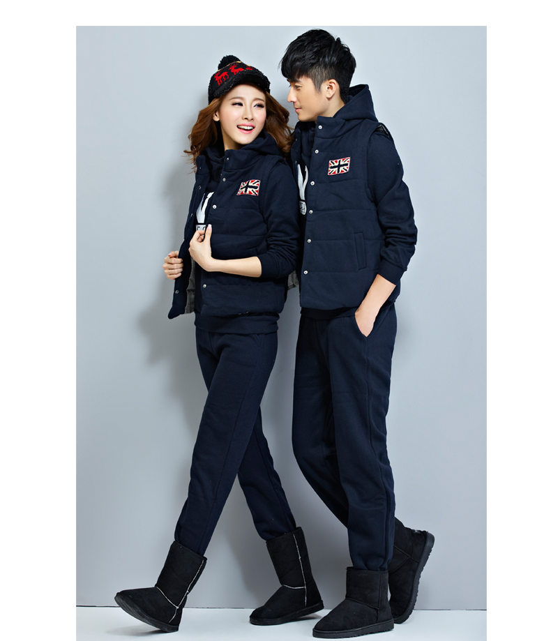 郝佳情侣装大码卫衣三件套加厚加绒女秋冬套头连帽休闲运动套装男女抓绒卫衣 西瓜红女版 XXXL125斤-135斤