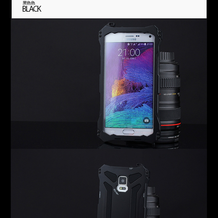 S.CENG Gundam Water Resistant Dustproof Shockproof Silicone Gorilla Glass Aluminum Alloy Metal Case Cover for Samsung Note 4