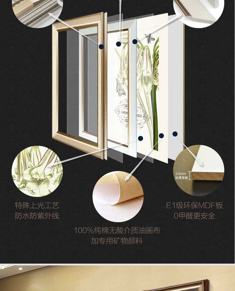 
                                        旦晨 现代客厅装饰画家居简约三联画卧室墙画沙发背景墙挂画壁画Q3052 C组/蝶恋花/香槟金色P03-BR 57*80cm                