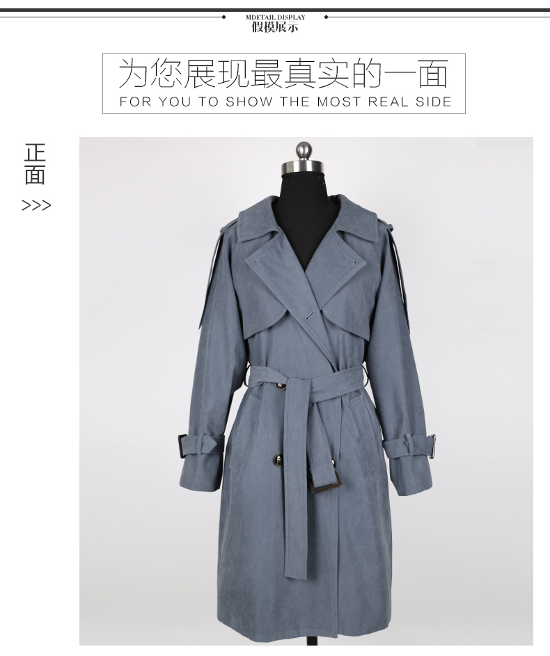 古仕卡特 2015新款春秋装韩版潮秋季中长款修身显瘦时尚双排扣宽松休闲女式风衣外套 灰色 XL