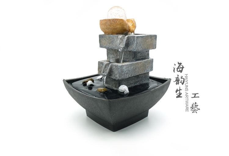 
                                        海韵生 客厅办公室流水摆件 工艺品陶瓷摆件树脂家居摆件创意礼品风水摆件加湿器 石来运转                