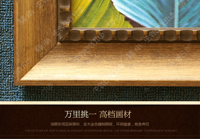
                                        驿尚 手绘油画东南亚现代玄关装饰画客厅餐厅卧室三联花卉画走廊酒店别墅壁挂画 古铜金 C款 80*80CM                