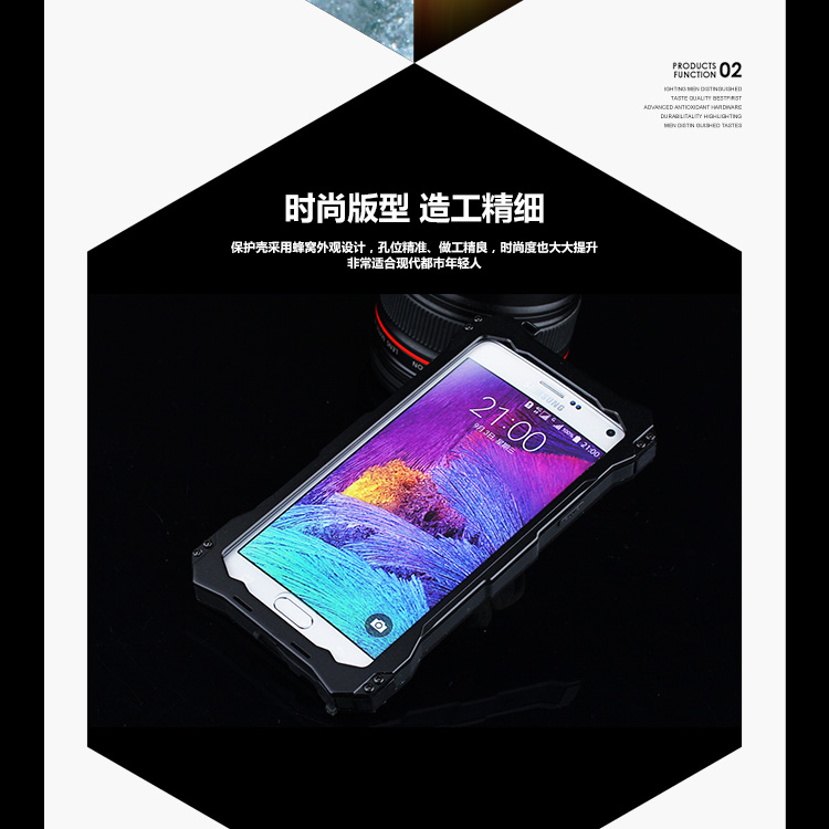 S.CENG Gundam Water Resistant Dustproof Shockproof Silicone Gorilla Glass Aluminum Alloy Metal Case Cover for Samsung Note 4