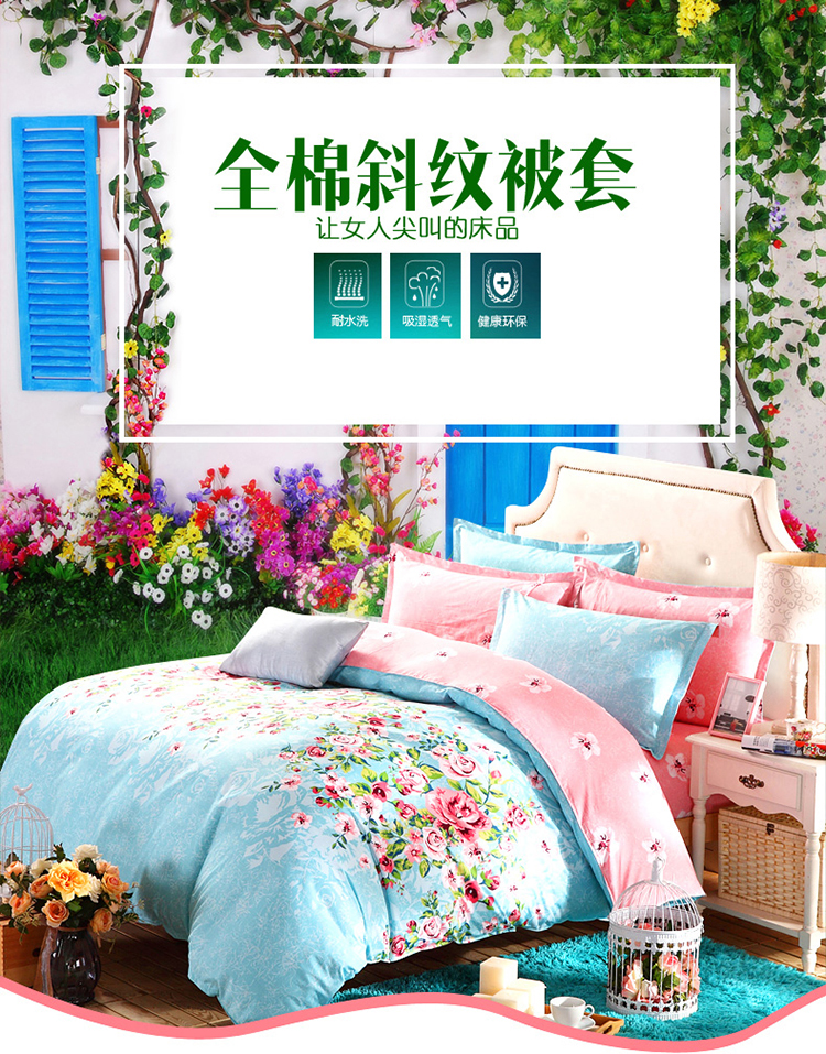 
                                                                                南极人被套单件纯棉斜纹印花被罩单人双人床上用品 塞纳青春 200*230cm(适合2*2.3米被子)                
