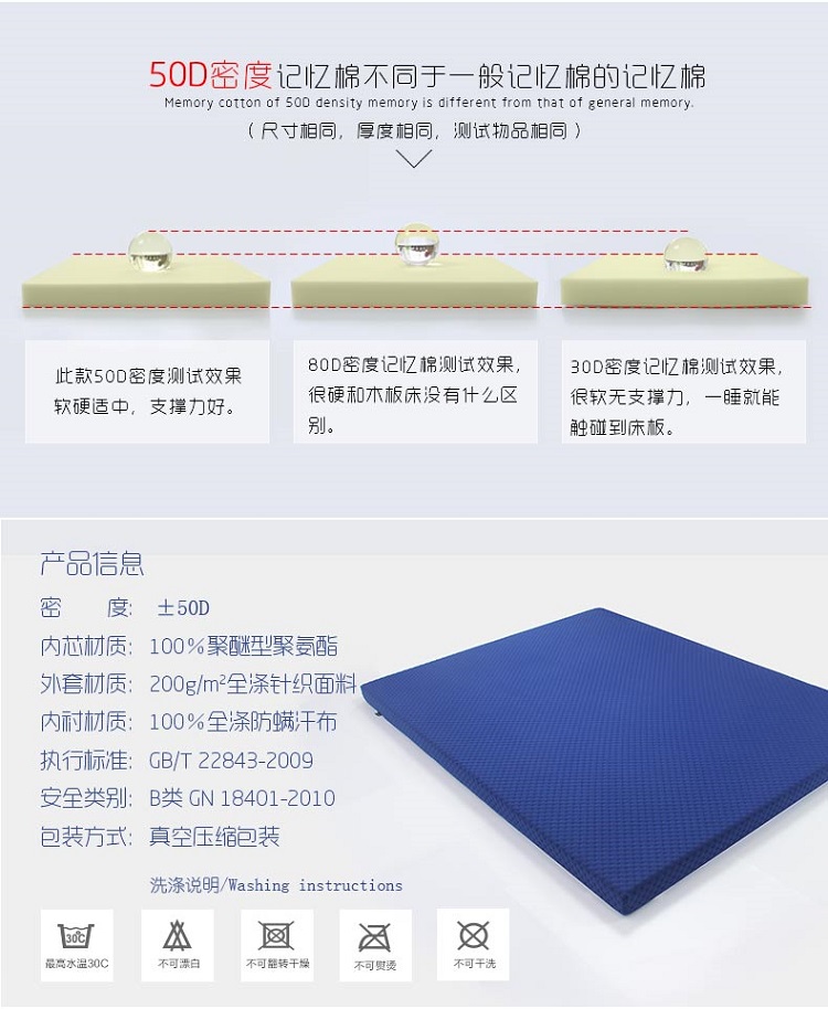 伦云 精品慢回弹记忆绵床垫 床上用品/床褥/榻榻米床垫海绵床垫/2米床/定做 黄色高档提花外套 1.8米*2米*5厘米