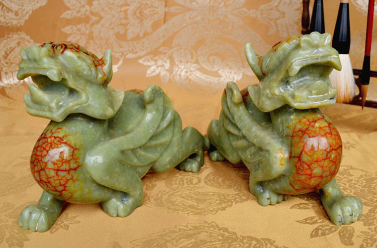天然岫玉貔貅摆件 大号一对玉石摆件 办公室客厅家居客厅博古架装饰品 送朋友开业礼品