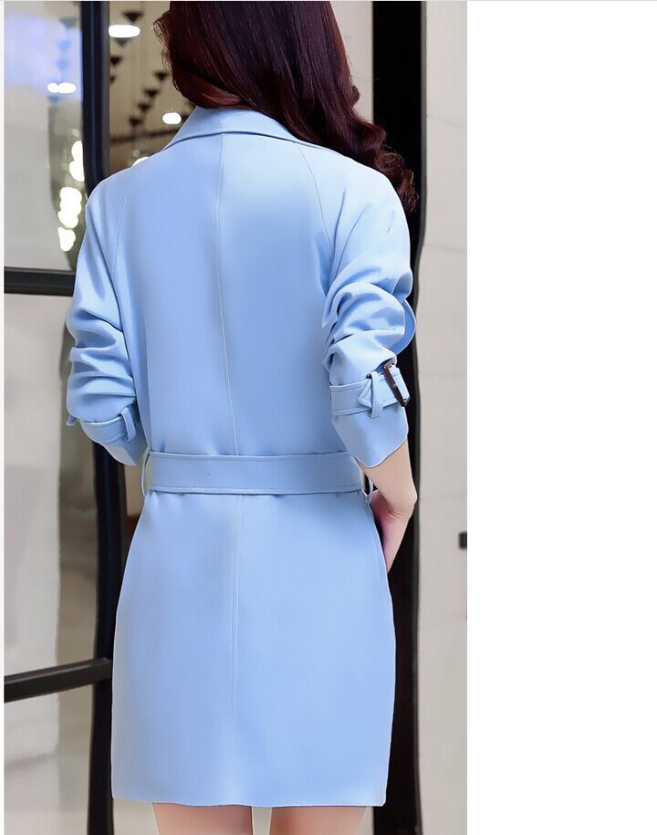 韩风依人 2015秋款女装长袖修身百搭风衣女7896 藏青色 XXL