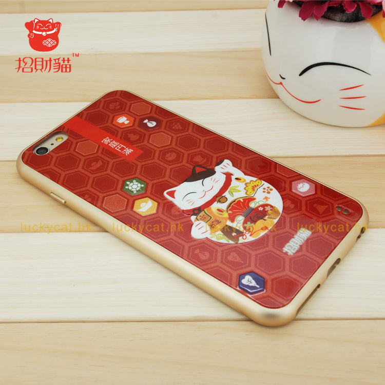 正品招财猫 3D闪粉 iPhone6 Plus 保护壳 苹果软壳 TPU带铝边 万福祈愿J12373K