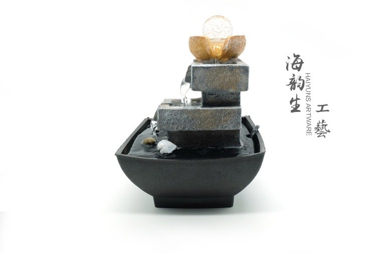 
                                        海韵生 客厅办公室流水摆件 工艺品陶瓷摆件树脂家居摆件创意礼品风水摆件加湿器 石来运转                