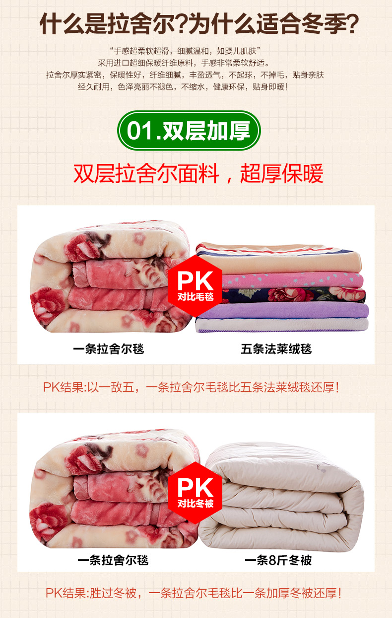 维豪家纺 毛毯子 秋冬加厚保暖拉舍尔毛毯 花开富贵 180*200cm*6斤