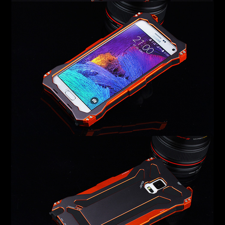 S.CENG Gundam Water Resistant Dustproof Shockproof Silicone Gorilla Glass Aluminum Alloy Metal Case Cover for Samsung Note 4