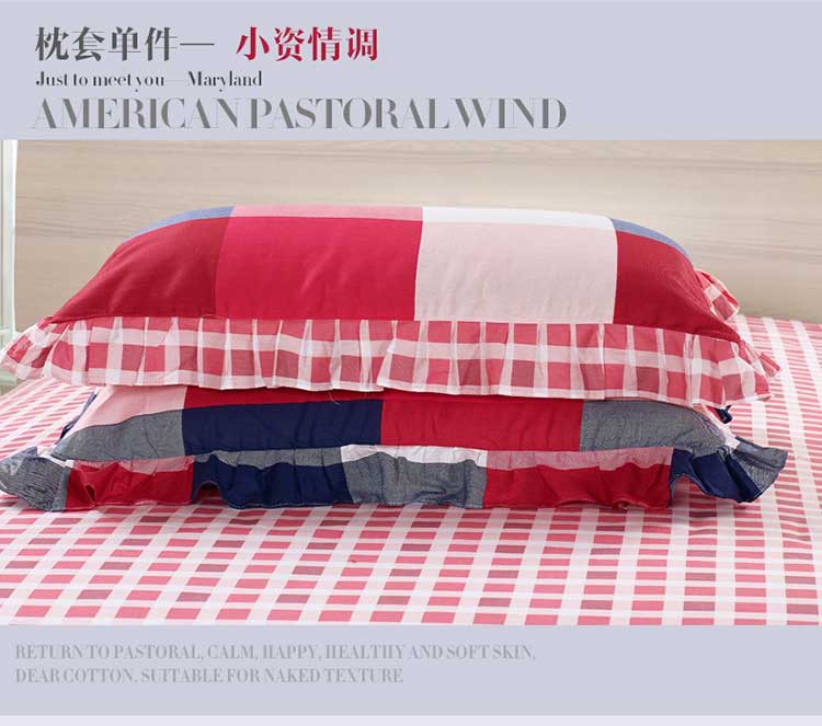 
                                        米兰娜家纺 纯棉花边枕套一对 全棉荷叶花边韩式枕套学生单双人枕头套 亲亲宝贝 74*48cm                