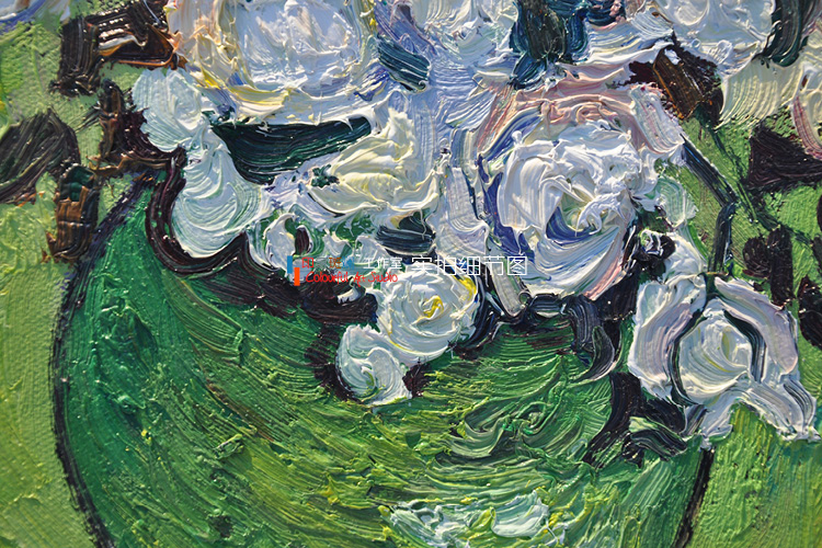 梵高 瓶子中的玫瑰花 手绘油画欧式花卉静物有框画 名画玄关卧室 印象斑斓 有框画-A款 50X60cm-画芯尺寸