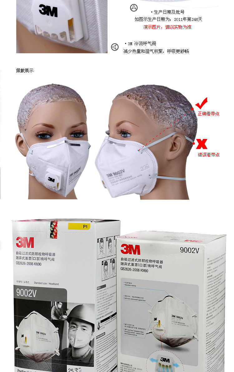 
                                        3M 防尘防雾霾pm2.5防护口罩 N90级 9002头戴*1个 男女款                