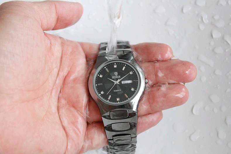 博仕顿(boshidun)手表男士钨钢男表防水双日历石英表情侣手表 间金女