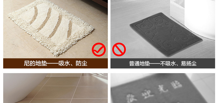 
                                                                                尼的生活纯棉地垫门垫入户大脚垫浴室防滑吸水地巾卧室地毯 米色方格                