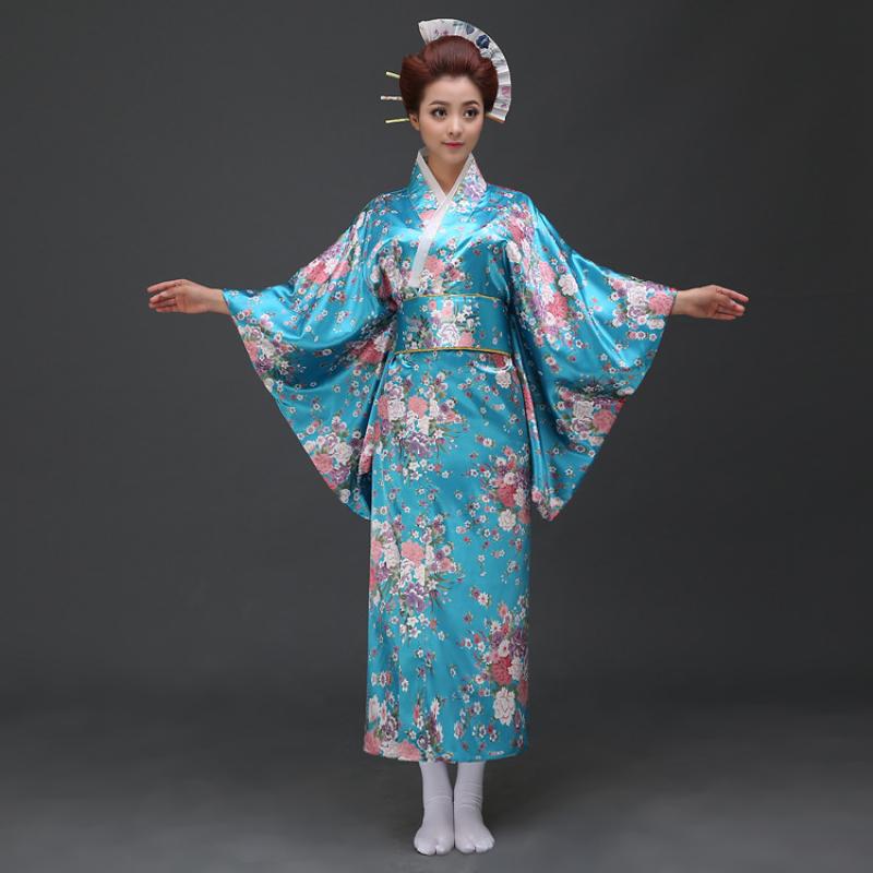 女装古装日本武士服拍照写真和服女日本小碎花和服正装b9—47 蓝色 l