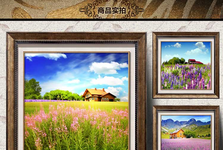 
                                        旦晨田园薰衣草客厅现代装饰画有框挂画沙发背景墙画酒店配画A8037 外框-淡雅金色 60*60cm/三件套                