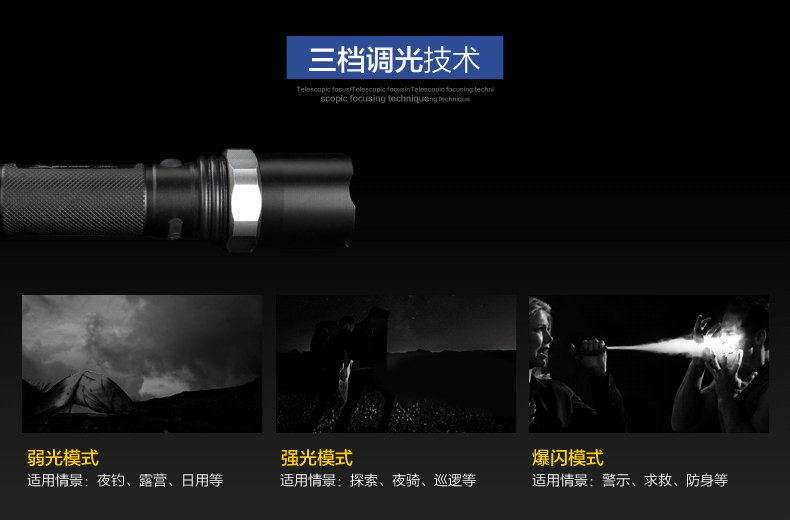
                                        雅格强光手电筒远射调光调焦户外骑行家用可充电防水打猎 LED远射 配18650电池配充电器 黑色 YG-336C经典                
