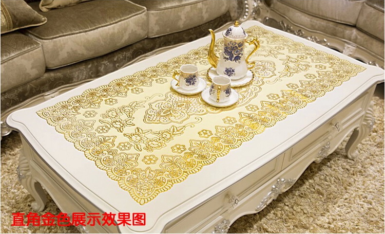 
                                                            至佑茶几桌布PVC茶几垫桌布 防水防滑茶几布 椭圆形免洗塑料欧式烫金烫银茶几盖布长方形 心形 60*120cm                