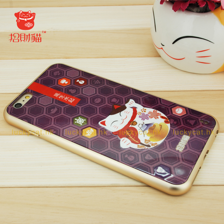 正品招财猫 3D闪粉 iPhone6 Plus 保护壳 苹果软壳 TPU带铝边 万福祈愿J12373K