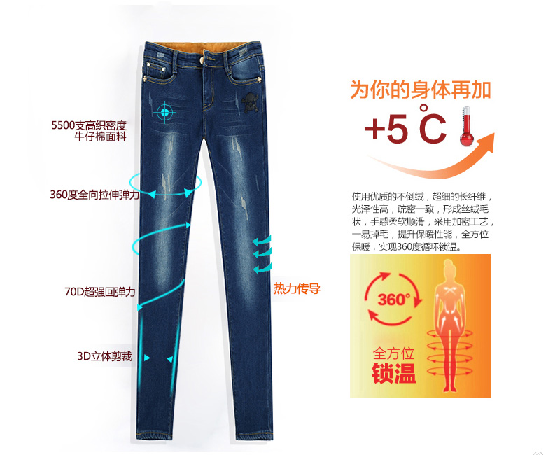 静云奇娃 2015年冬装新款 韩版加绒牛仔裤女 小脚牛仔裤 牛仔蓝(加绒款) 28(2尺1)