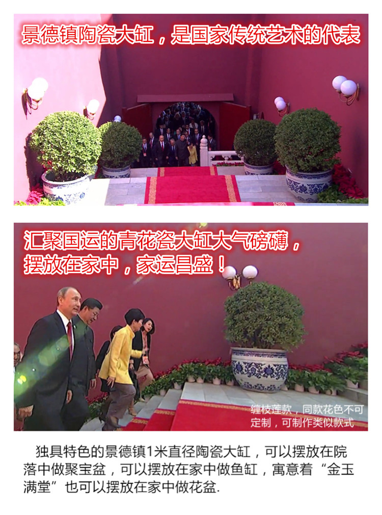 
                                        景烨陶瓷水缸鱼缸荷花缸特大号40cm~1米直径书房院子大堂瓷器花盆书画筒睡莲缸碗莲乌龟缸聚宝盆摆件 A款青花缠枝莲 特大号口径73厘米                