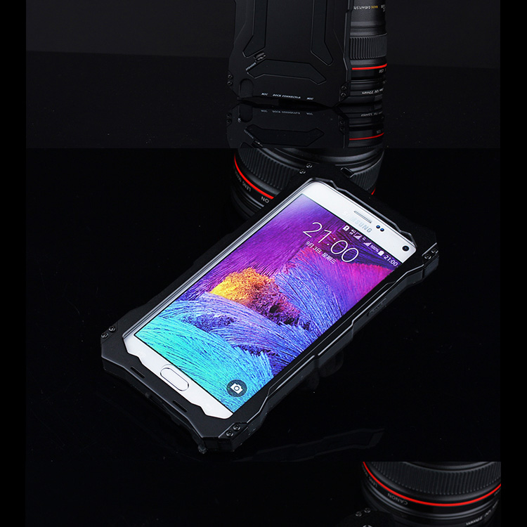 S.CENG Gundam Water Resistant Dustproof Shockproof Silicone Gorilla Glass Aluminum Alloy Metal Case Cover for Samsung Note 4
