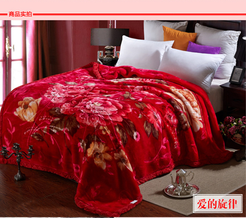 【京东配送】拉舍尔毛毯被加厚毛毯 单双人双层绒毯子 优雅莱 加厚双层拉舍尔毯-爱恋百合 180cm*220cm6斤