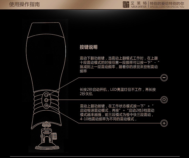 艾莱特 电动飞机杯成人用品男用自慰器 男士免提震动阴臀倒模名器情趣