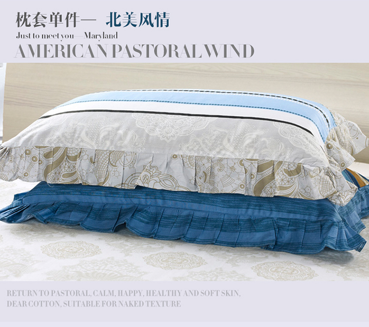 
                                        米兰娜家纺 纯棉花边枕套一对 全棉荷叶花边韩式枕套学生单双人枕头套 亲亲宝贝 74*48cm                