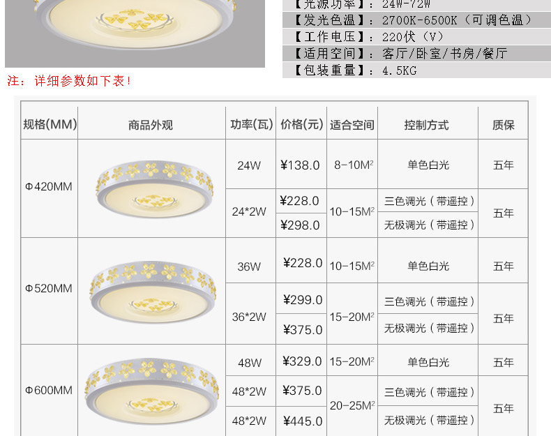 朗吉蒂led吸顶灯卧室灯客厅灯餐厅灯现代简约调光遥控灯具灯饰 42CM单色白光24W