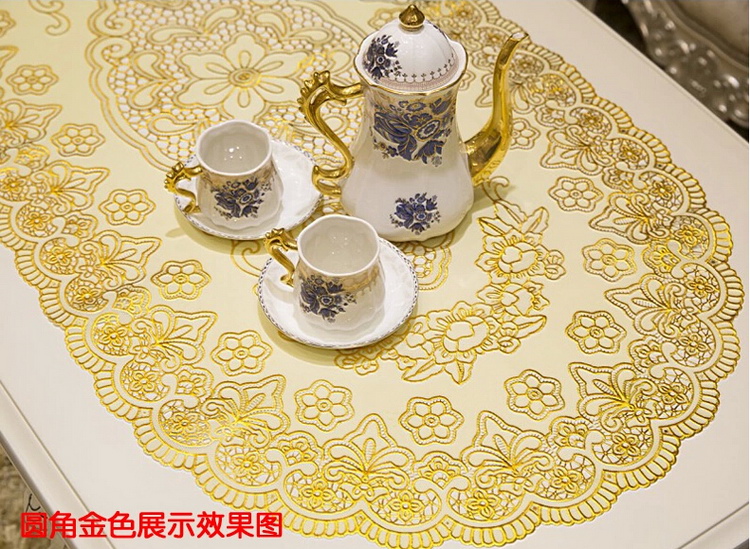 
                                                            至佑茶几桌布PVC茶几垫桌布 防水防滑茶几布 椭圆形免洗塑料欧式烫金烫银茶几盖布长方形 心形 60*120cm                
